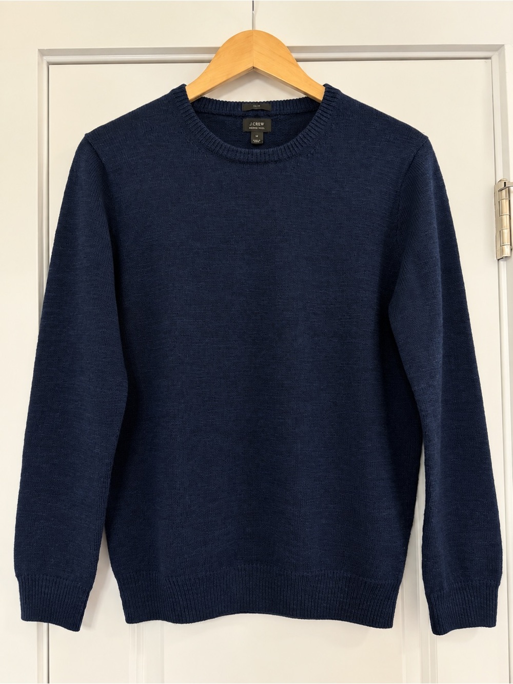 J.Crew Men’s Merino Wool Slim Fit Sweater Medium Navy Elbow Patch Crewneck